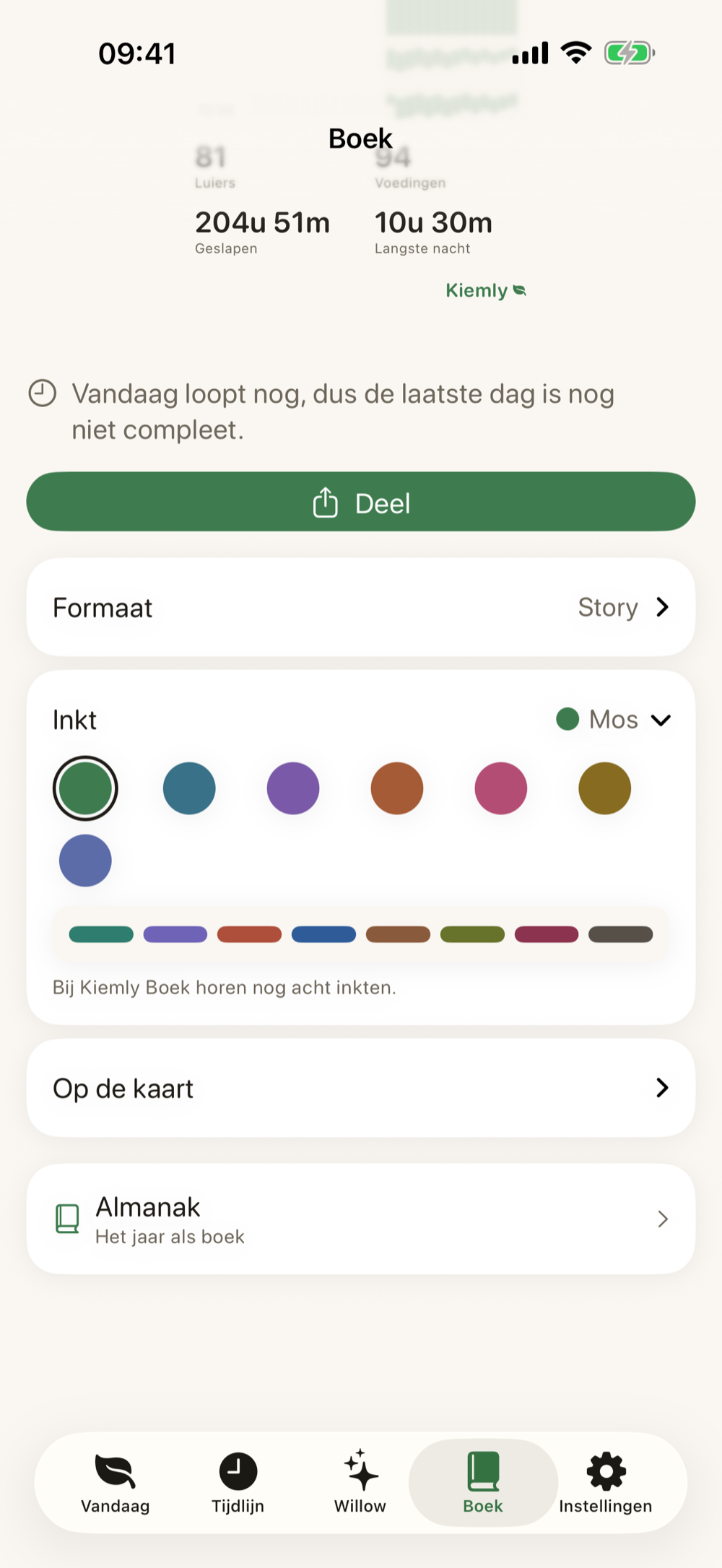 Inktkeuze in het Boek in Kiemly op iPhone