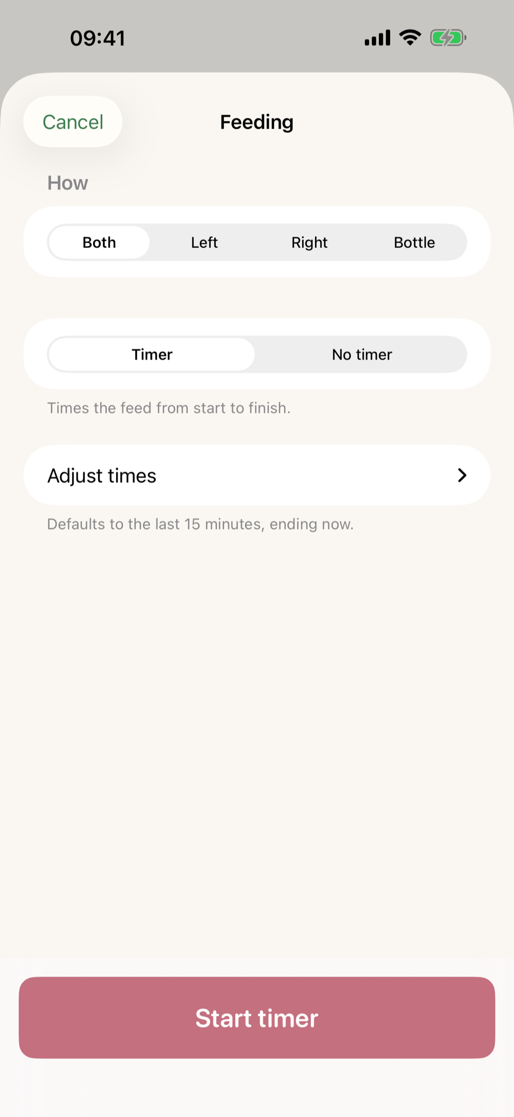 Logging a feeding in Kiemly on iPhone